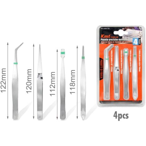 Kit di 4 Pinzette Precisione Multifunzione per Laboratori Industriali, Gioielli, Hobby, Artigianato