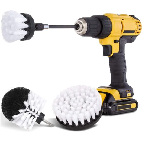Kit di 4 spazzole per trapano per auto con estensione, spazzole elettriche a setole morbide per la pulizia di auto, barche, sedili, tappeti, tappezzeria e porte della doccia (bianco)