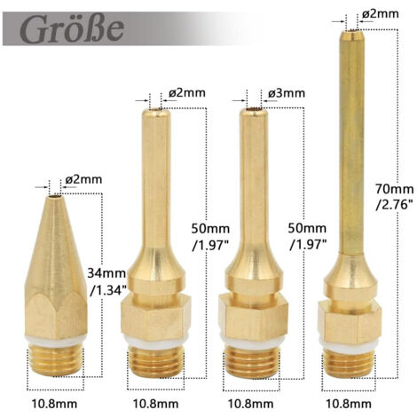 Kit di 4 ugelli per pistola per colla in rame intercambiabili con diametro filettatura di 10,8 mm, adatti per utensili per pistola per colla a caldo.