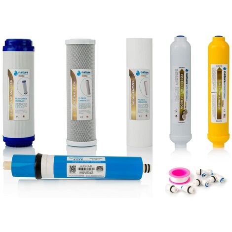 Kit di 5 filtri universali per osmosi inversa con membrana Vontron 50GPD,  rotolo in teflon, connettori e T, ideale per apparecchiature a 6 fasi  universali - Nature Water Professionals