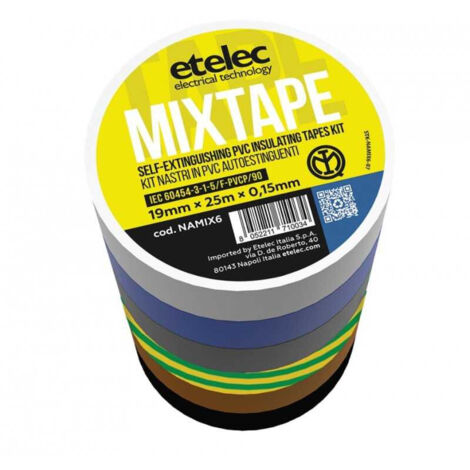 Kit di 6 nastri isolanti 19x25mm in PVC autoestinguente Etelec NAMIX6