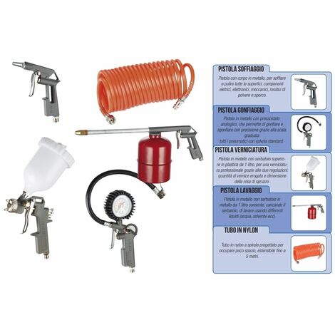 Kit di accessori da 3 pezzi per compressore aria compressa con Doppia  Pistola di soffiaggio manometro e Tubo a spirale da 5 m con bloccacavo  Raccordo rapido da 1/4  : : Fai da te