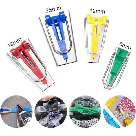 Kit di accessori per cucire nastri sbiechi da 6 mm, 12 mm, 18 mm e 25 mm, strumento fai da te per cucire nastri sbiechi con spillo e punteruolo, piedini per cucire