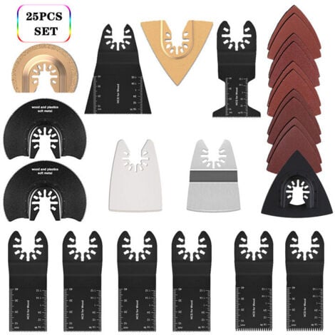 AUTRES Kit di accessori per lame per sega multiutensile, 25 pezzi Accessori multiutensile oscillante Lama per sega universale per Fein Multimaster, Dremel, Bosch, Makita, Dewalt e altro
