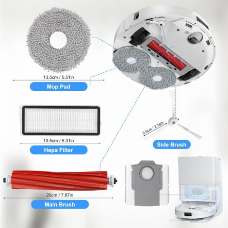 Kit di accessori per robot Roborock Qrevo S / QRevo MaxV / QRevo Pro Pezzi di ricambio 1 spazzola principale a rullo, 4 filtri HEPA, 4 mop, 6 spazzole laterali, 4 sacchetti per la polvere, 1 spazzola