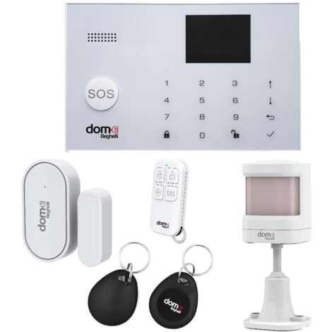 Kit di allarme domotico wireless pronto all'uso con centrale di controllo, sensori e telecomandi BEGHELLI DOM-E