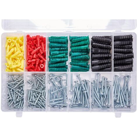 Kit di ancoraggio per cartongesso in plastica di alta qualità da 400 pezzi con viti. Kit di viti combinate con ancoraggio a coste