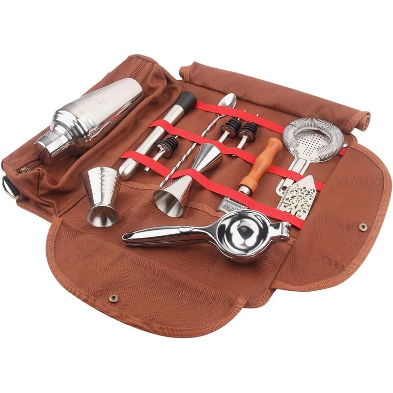 Kit di attrezzi da barista, borsa a tracolla portatile per esterni, kit da barista da viaggio (marrone, solo borsa)