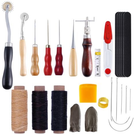 Kit di attrezzi per artigianato in pelle Set di attrezzi per cucitura a mano, punzonatura e accessori per intaglio della sella per calzolaio, riparazione di tele e fai da te