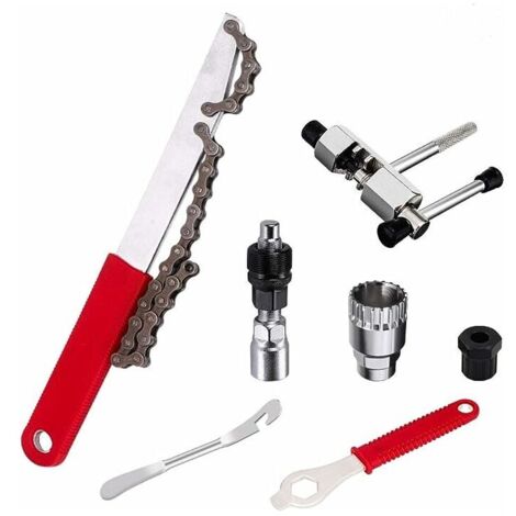 Kit di attrezzi per la riparazione della bicicletta GABRIELLE, kit di attrezzi per catene di biciclette con frusta per catena, estrattore per pedivelle, estrattore per movimento centrale e chiave da 1