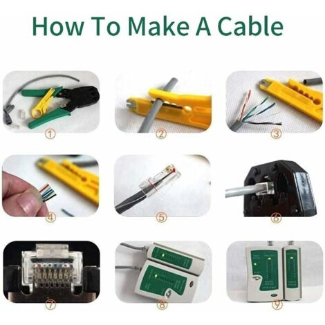 Kit di attrezzi per la riparazione di reti, pinza crimpatrice, tester per cavi, connettori, pinza crimpatrice. Adatto per l'uso fai-da-te con computer, con cavi RJ45, RJ11, Cat5e e Cat6. Tester per ca