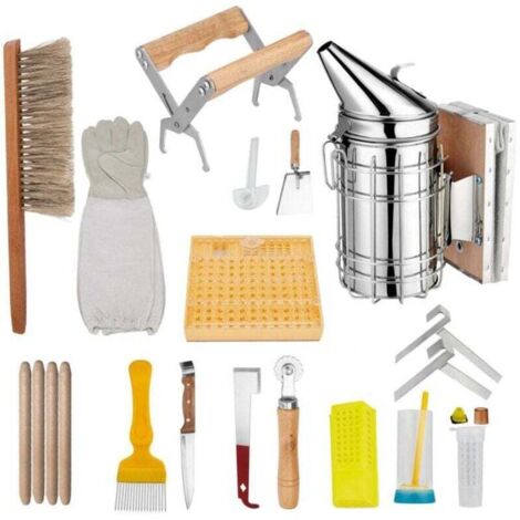 Kit di avviamento all'apicoltura da 15 pezzi: kit per arnia, attrezzi per arnia, accessori per apicoltura tra cui affumicatore per arnia, spazzola per api, raschietto per disopercolare, guanti per api