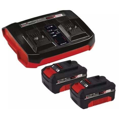 Kit di Avviamento Einhell Power X-Change con 2 Batterie da 4,0 Ah e Caricabatterie Twincharger, Compatibile con Tutti gli Utensili a Batteria 18 V