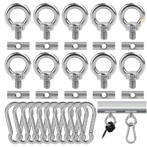 Kit di bloccaggio per tendalino da campeggio: 10 fermi + 10 moschettoni in acciaio inox per tende e roulotte