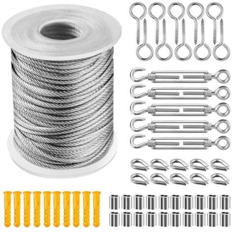 Kit di corde sospese in acciaio inossidabile 304, cavo in acciaio inossidabile rivestito in nylon, tenditore per cavi in acciaio in PVC, per corda da tenda, stendibiancheria, lampadario da esterno, gi