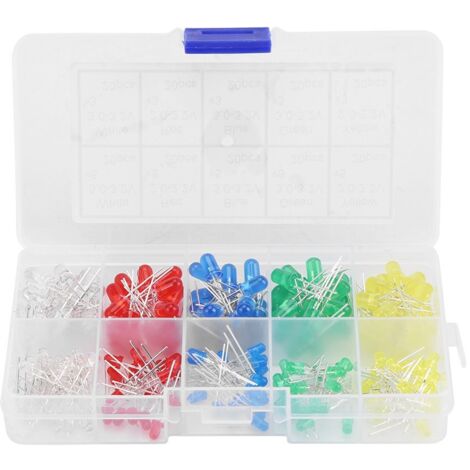 Kit di diodi LED Akozon da 200 pezzi, 3 mm, 5 mm, rosso, giallo, bianco, verde, blu, assortiti, kit di luci a diodi LED a emissione luminosa.