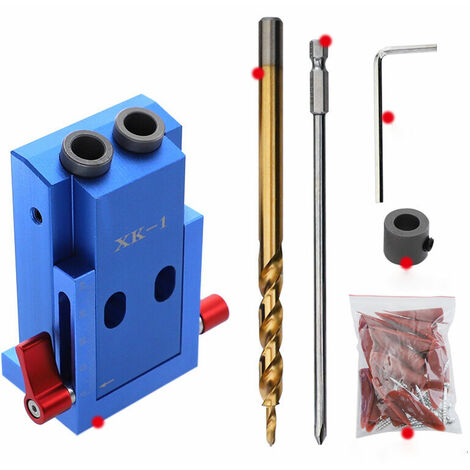 Kit di falegnameria per fori tascabili, viti di fissaggio, tasselli in lega di alluminio, guida per trapano obliquo, strumento di posizionamento angolare per carpentiere con punta per trapano a gradin