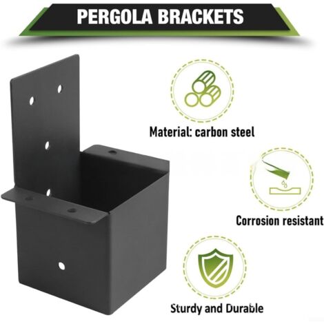 Kit di fissaggio a parete per pergola in acciaio zincato con viti, connettore per colonna del padiglione per pali in legno, finitura nera resistente alle intemperie, 11 x 9 x 7 cm (4 pezzi)
