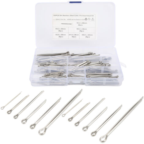 Kit di fissaggio con coppiglie in acciaio inossidabile, 6 misure M1.6x25 M2.5x25/40 M3.2x30/40 M4x60 per riparazioni di officine, officine e garage di autocarri, 150 pezzi/set.