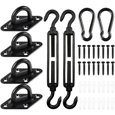 Kit di fissaggio per vela ombreggiante - 44 pezzi - Resistente - Acciaio inossidabile 304 - per installazione di tende da sole triangolari da giardino (M6 nero)