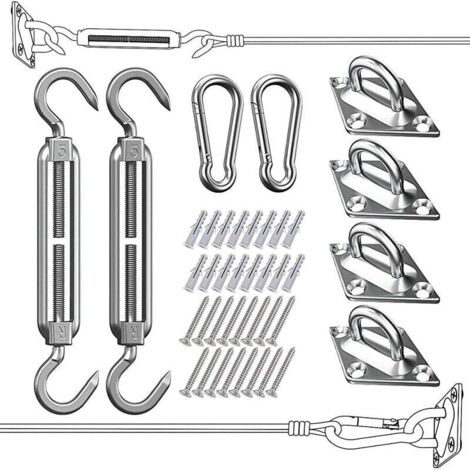 Kit di fissaggio per vele ombreggianti RHG - Kit di fissaggio per vele ombreggianti triangolari, quadrate e rettangolari in acciaio inox 304, resistente alla ruggine.