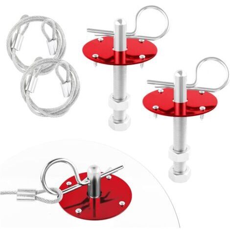Kit di fissaggio rapido per cofano auto - Clip a perno in 2 pezzi per fissare il cofano e ridurre le vibrazioni - Accessori esterni universali (rosso)