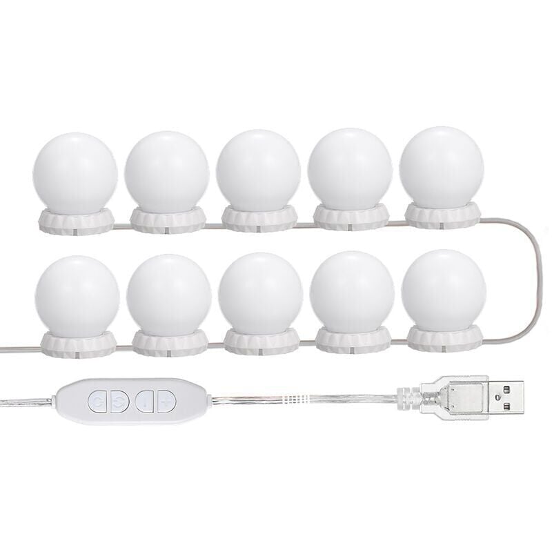Image of Kit di illuminazione a led per specchio da toeletta, con 10 lampadine regolabili, 10 livelli di luminosità e 3 modalità di illuminazione, tipo usb,