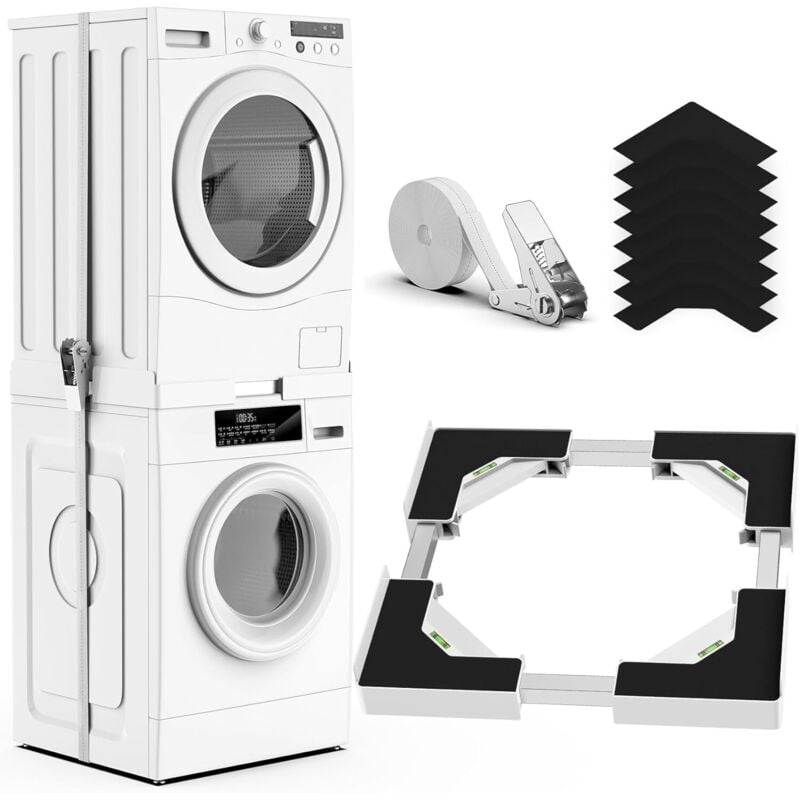 Image of Kit di impilamento universale per lavatrice e asciugatrice, telaio di impilamento regolabile, adatto a lavatrici e asciugatrici da 45-68 cm (bianco)