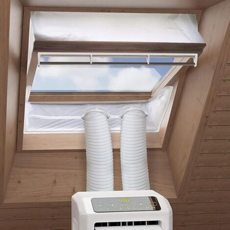 Kit di installazione per condizionatore portatile da finestra, 90,6 pollici, con guarnizione di ventilazione impermeabile con cerniera, nastro deflettore antivento e pannello regolabile per l'installa