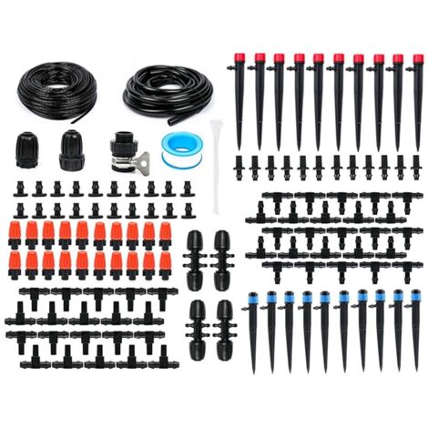 Kit di irrigazione automatica per giardino, per prato/giardino/terrazza, plastica, 60 m, potenza idraulica regolabile, facile da installare, multicolore