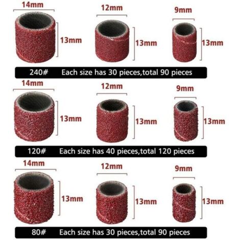 Kit di levigatura a tamburo da 307 pezzi, grana 80, grana 120, grana 240, manicotto per tamburo per trapano per chiodi, accessori per utensili rotanti