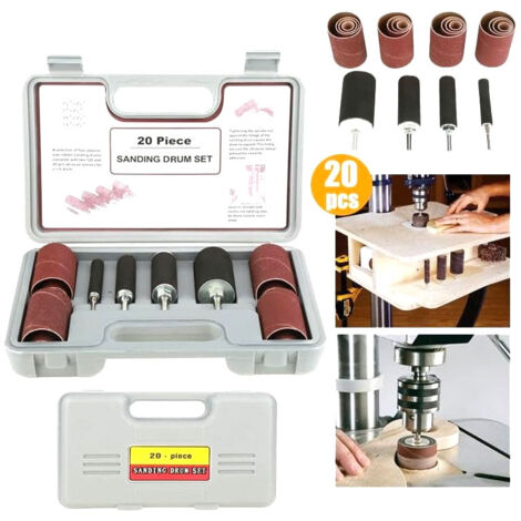 Kit di levigatura a tamburo, set di utensili per levigatura a tamburo, con custodia, per trapano, 20 pezzi