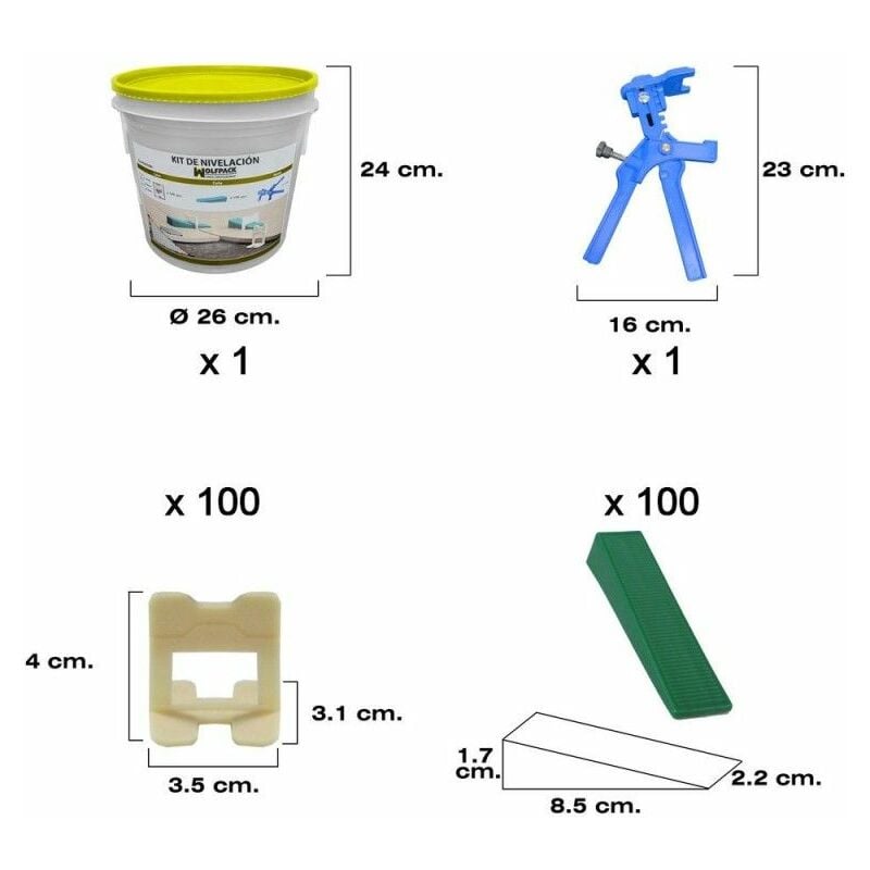 Kit di livellamento piastrellista (pistola, cunei e cunei)