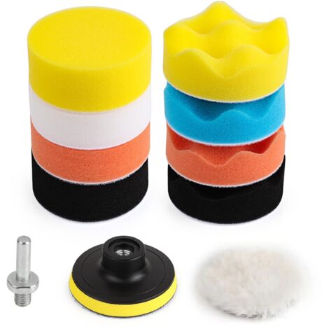 Kit di lucidatura con spugna per lucidatura da 11 pezzi da 80 mm con punta da trapano M10 e tampone per lucidatura in lana per lucidatura, levigatura, ceretta e auto.