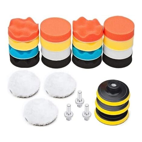 L&H-CFCAHL Kit di lucidatura per auto da 25 pezzi, disco di lucidatura in spugna da 75 mm, punta di lucidatura per trapano, spazzola di lucidatura per smerigliatrice, tampone di lucidatura con adattatore M10