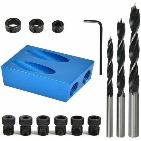 Kit di maschere per fori tascabili 15° Strumento per punte da trapano 14 pezzi Strumento per la marcatura dei fori, guide per la lavorazione del legno Guida per la lavorazione del legno Kit di punte p
