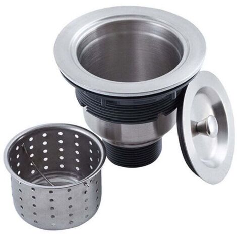 Kit di montaggio per scarico lavello cucina con cestello di scarico lavello cucina, tappo lavello e coperchio in acciaio inox 304 da 3-1/2"