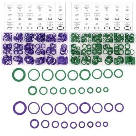 Kit di O-ring, 540 pezzi, 18 misure, kit assortimento di rondelle in gomma, set assortimento di O-ring verdi e viola