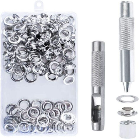 Kit di occhielli da 100 pezzi, occhielli da 10 mm per teloni, kit di occhielli, kit di occhielli con 3 strumenti, occhielli per teloni, scarpe, abbigliamento, tende