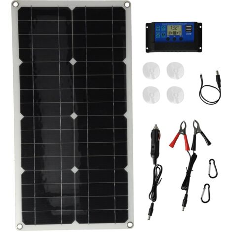 Kit di pannelli solari monocristallini da 25 W con regolatore da 30 A per auto, camper e barca.