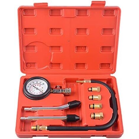 Kit di prova di compressione con 4 adattatori, set di prova del compressore per motore a benzina 0-300 PSI / 0-20 Bar
