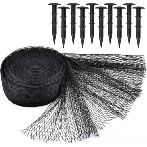 Kit di rete per laghetto per koi - 4,5 x 6 m - Nero - Maglia fine con motivo a foglie - Protegge le koi dagli aironi blu - Protezione UV - Riutilizzabile - Picchetti inclusi