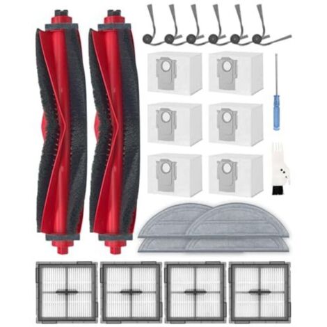 Kit di ricambio da 24 pezzi per robot aspirapolvere Roborock Q10 S5+, comprendente: 2 spazzole principali, 6 spazzole laterali, 4 filtri HEPA, 6 sacchetti per aspirapolvere, 4 salviette detergenti e 1