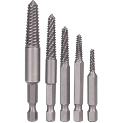 Kit di rimozione viti danneggiate con denti fini, estrattore per viti rotte, codolo esagonale, 5 pezzi
