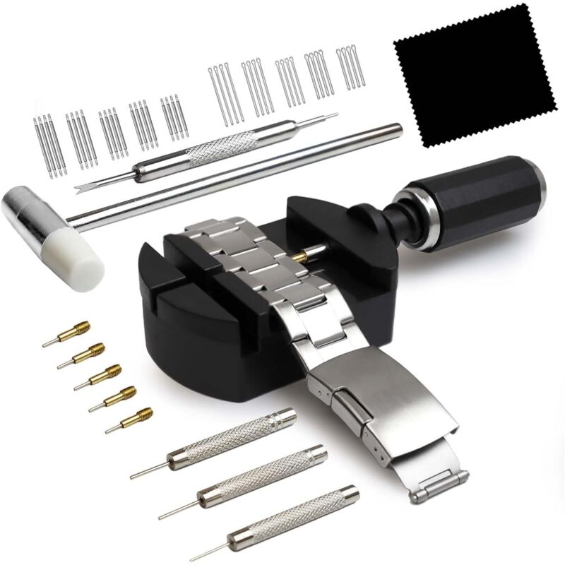 Image of Jalleria - Kit di riparazione cinturini per orologi, strumento di regolazione cinturini, perni di ricambio per orologi, martello per orologi (nero)