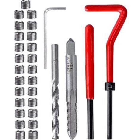 Kit di riparazione filettature a spirale, compatibile con 30 pezzi, acciaio inossidabile M6 x 1,0 mm, kit di utensili manuali per riparazioni automobilistiche.