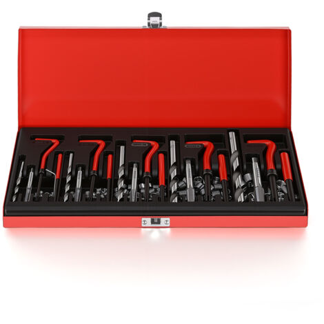 Kit di riparazione filettature da 131 pezzi, kit Helicoil M5 M6 M8 M10 M12, set di riparazione filettature Helicoil con punte da trapano HSS, maschi e inserti elicoidali per blocco cilindri e coppa de