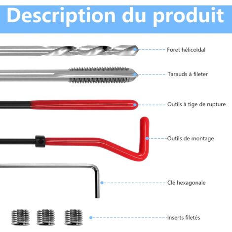 Kit di riparazione filettature M6 da 30 pezzi  Strumento di inserimento filettatura metrica + chiave inglese + cacciavite HSS + maschio filettato M6