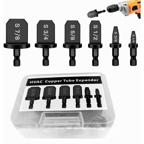 Kit di riparazione HVAC da 6 pezzi, punte da trapano, strumento di campionamento per espansore di tubi di aria condizionata, strumento manuale per tubi di rame, strumento per tubi di rame dolce