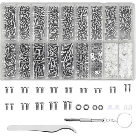 Kit di riparazione per occhiali da 1000 pezzi: mini cacciavite, pinzette, viti, assortimento di dadi